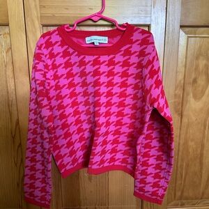 Central Park West Kids Red and Pink Houndstooth Sweater